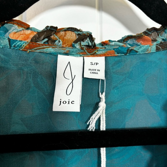 Joie Tie Front Balloon Sleeve Paisley Print Peasant Blouse Teal Brown NWT - S - Picture 8 of 8